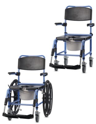 Dusch- und Toilettenrollstuhl TS-Aqua 4 Lenkrollen 5", blau-schwarz>>>>