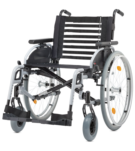 Leichtgewichtrollstuhl Pyro light optima XL, Kombi-Armlehne,PU,m. Trommelbremse silber-metallic>>>>SB 58 cm