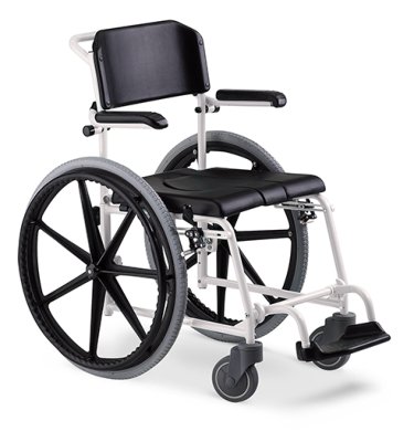 Dusch- und Toilettenrollstuhl McWet, 24"Zoll,feste Achse weiß-schwarz>>>>