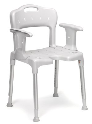 390011.jpg Duschstuhl SWIFT mit Armlehnen und Ausschnitt SH44-59cm>>>>Farbe: weiß