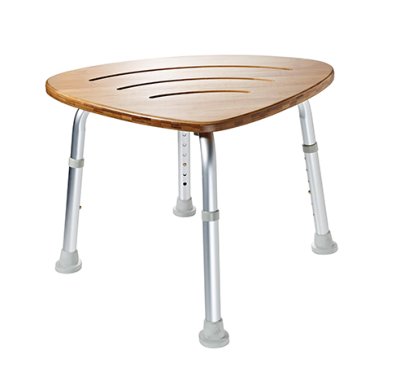 Bad-Duschhocker mit Bambussitz, Aluminium 57 x 41 x 37,5-47 cm>>>>