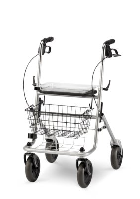 Rollator IDEAL m.Tablett,Korb,Stockhalter,PU,silber,