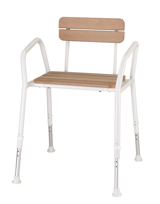 Duschstuhl mit Armlehnen Holzoptik und Rückenlehne Duschstuhl Holzoptik, breit, »HOD-2«