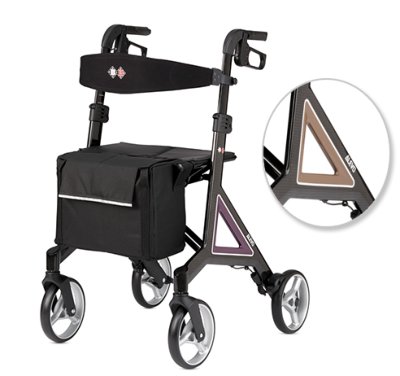 Rollator ALEVO CARBON mit Rückengurt und Tasche>>>>Farbe: silber Rollator ALEVO m.Rückengurt,Tasche,aubergine,