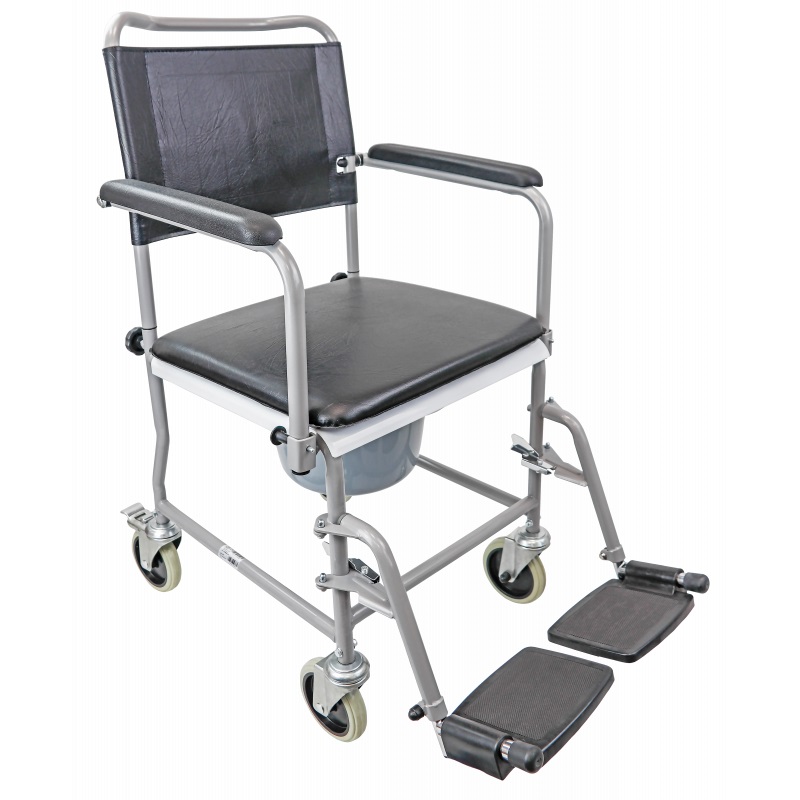 tsf.jpg TSF Fahrbarer Toilettenstuhl Rostfrei mit Rückenlehne Neu belastbar bis 130KG