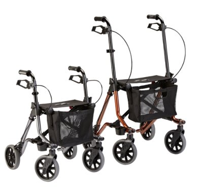 Rollator TAiMA M mit Stockhalter u.Netz,PU, braun-metallic>>>>Ausf.: Standard Rollator TAiMA M mit Stockhalter u.Netz,PU, braun-metallic>>>>Ausf.: Einhandbremse links