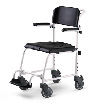 Dusch- und Toilettenrollstuhl McWet, 5 Zoll Schwenkräder, weiß-schwarz>>>> Dusch- und Toilettenrollstuhl McWet, 5 Zoll Schwenkräder, weiß-schwarz>>>>