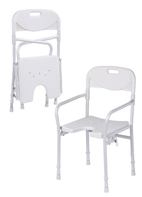 Duschstuhl 9400-A höhenverstellbar mit Armlehnen und Hygieneausschnitt faltbar weiß>>>>