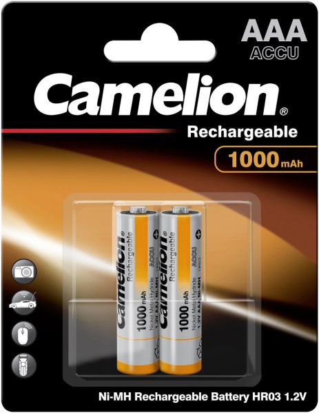 Camelion Ni-MH Rechargeable Akku AAA HR03 1,2V 1000 mAh 2er Blister, Micro 17010203