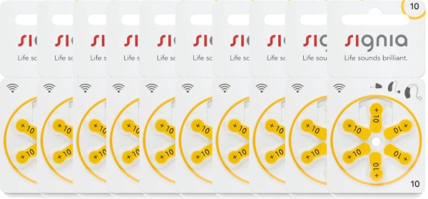 Signia 10x Signia Hörgerätebatterien 6er Blister PR70 Gelb 24610 p10mf