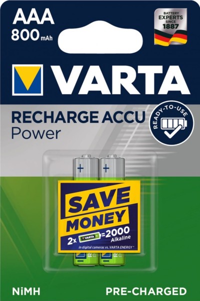 Varta 50x Rechargeable Accu Ready2Use vorgeladener AAA Micro Ni-Mh Akku (2er Blister, 800mAh) 56703/