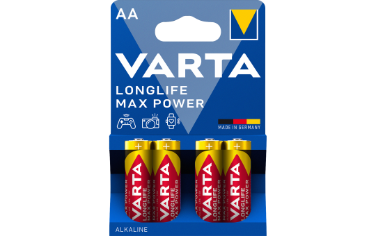 Mignon-Batterie VARTA ''Longlife Max Power'' Alkaline, Typ AA, LR06, 1,5V, 4-Pack