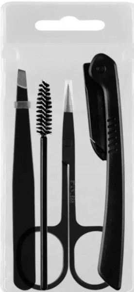 Top Augenbrauen 4er Set aus Edelstahl schwarz inkl. Rasierer Schere Pinzette und Pinsel für Frauen u