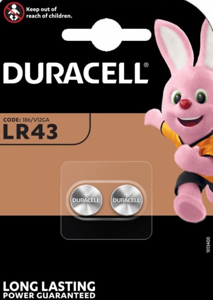 Duracell LR43 AG12 Alkaline Batterie 1,5V 2er Blister 186/V12GA