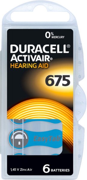 Duracell Activair Gr. 675 Hörgerätebatterien 6er Blister PR44 Blau 24600 Hearing Aid 7312