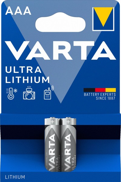 Varta 50x VARTA Ultra Lithium AAA 2er Blister Micro LR03 Batterien, 1,5 V für Digitalkamera, Spielze