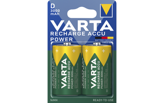 Mono-Akku VARTA, Typ D, NiMH-Akku, HR20, 1,2V/3000 mAh, Pre-charged, 2er Pack