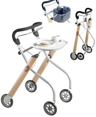 Aluminium Indoor-Rollator,Let`s Go m.Tablett u.Stoffkorb,