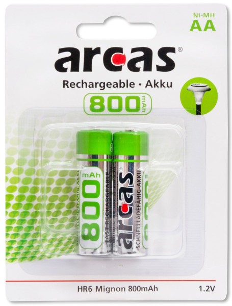 Arcas Wiederaufladbare Akkus NI-Mh AA 2er Blister 800mAh 1,2V IEC Kennzeichnung HR6 177 08206