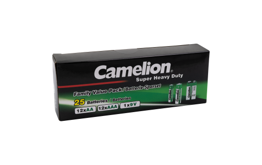 Familien Pack Super Heavy Duty 25Set, 12x AAA + 12xAA + 1x9V Block