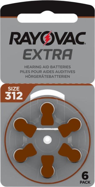 Rayovac Extra Advanced Gr. 312 - 6er Blister Hörgerätebatterien PR41 Braun 24607 312AU-6XEMF