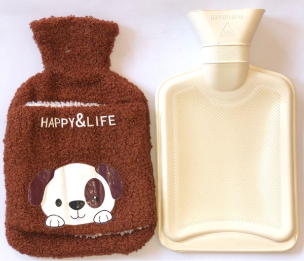 Top Wärmflasche Bettflasche 1000 ml Braun mit Bezug und Kängurutasche für Kinder und Erwachsene WFBR