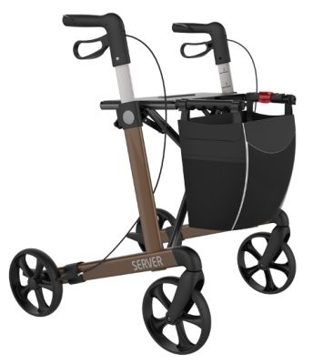 Rollator SERVER Komfort Softräder, mit Stockhalter und Tasche>>>>Farbe: champagner SH M/55 cm
