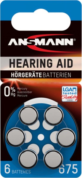 ANSMANN 20x Hörgerätebatterien Blau PR44 675 1,45V 6er-Blister 0%HG LGA Tested Quality 5013253