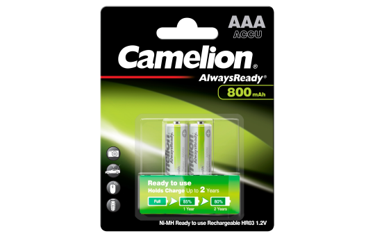 Micro-Akku CAMELION ''AlwaysReady'', NiMH, 800 mAh, Typ AAA, 2er-Blister