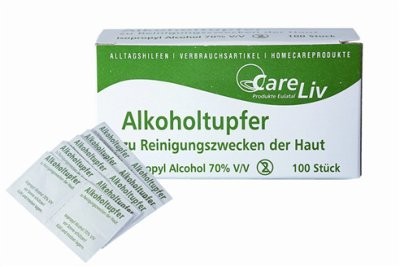 Alkoholtupfer 3x6cm,einzeln,verpackt(VE100)(CareLiv),